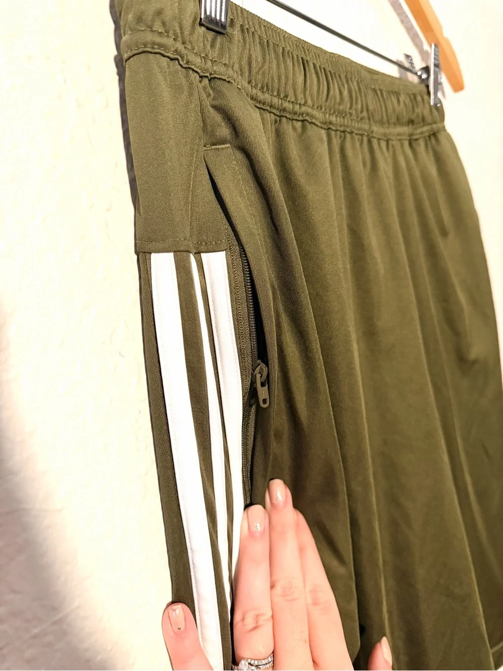 adidas Men’s Olive Athletic Shorts with 3 White Stripes NWOT